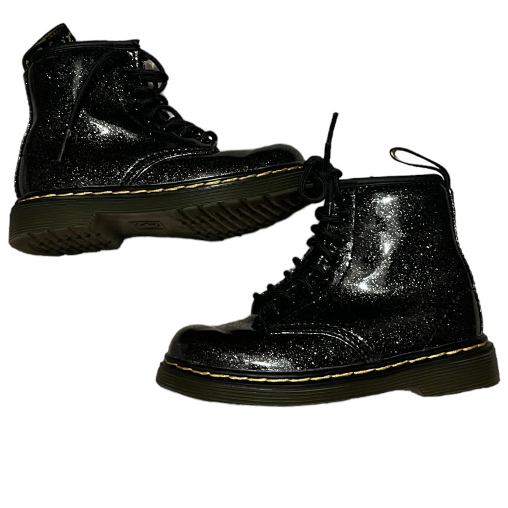 DR MARTENS TODDLER 1460 BLACK GLITTER LACE UP BOOTS SIZE 9